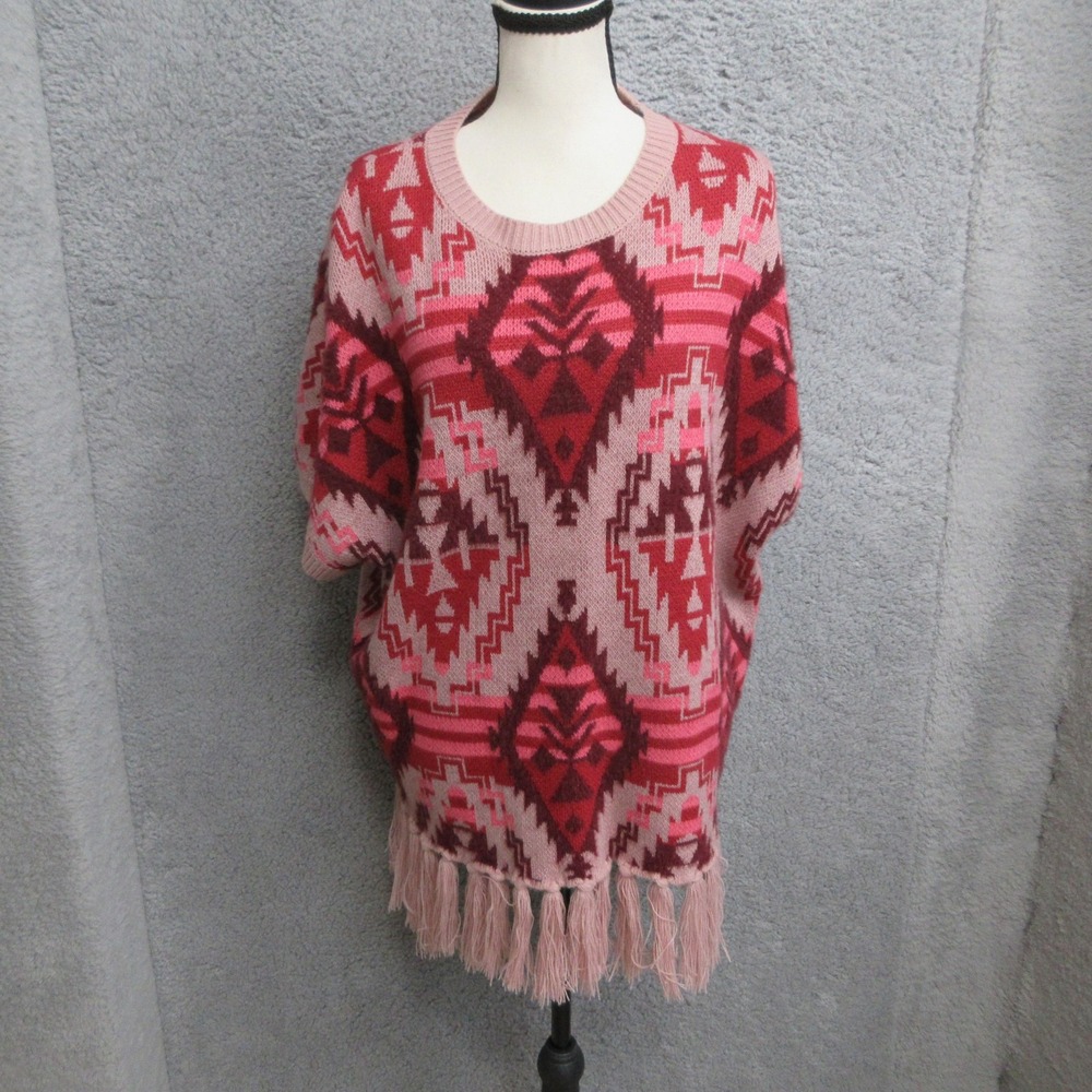 Savanna Jane Aztec Fringe Poncho Sweater Women S Pink Southwestern Boho Western